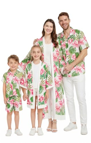 Image of Hawaii Hangover Family Matching Hawaiian Clothes, Lotus & Orchid | Family matching Hawaiian outfits, Lotus & Orchid, lightweight rayon, machine washable, tropical floral print, luaus, cruises
