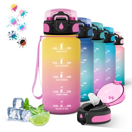 Borraccia Bambini 500ml con Cannuccia, Giallo-Rosa