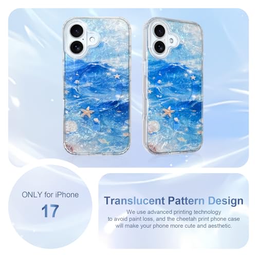 Image of AIGOMARA Cute Case for iPhone 17 Case for Women Girls [Compatible with Magsafe] Translucent Sea Pattern Design, Aesthetic Girly Summer Magnetic Protective Phone Cover, Ocean Blue