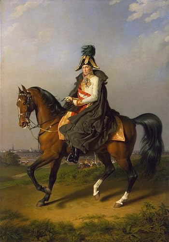 Cuadro de retrato ecuestre histórico de Johann Peter Krafft para pared de dormitorio, 60x90cm