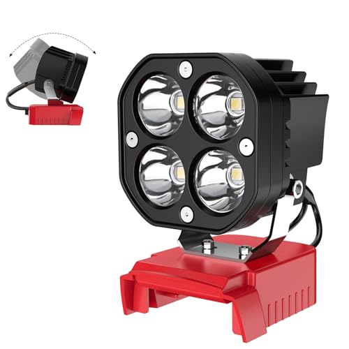 LED Work Light Compatible with Milwaukee 18V Battery, Azocek 40W 6000LM Flashlight, 18V Battery Cordless Work Light 120°Adjustable with Low Voltage Protection for Outdoors and Job Site Lighting