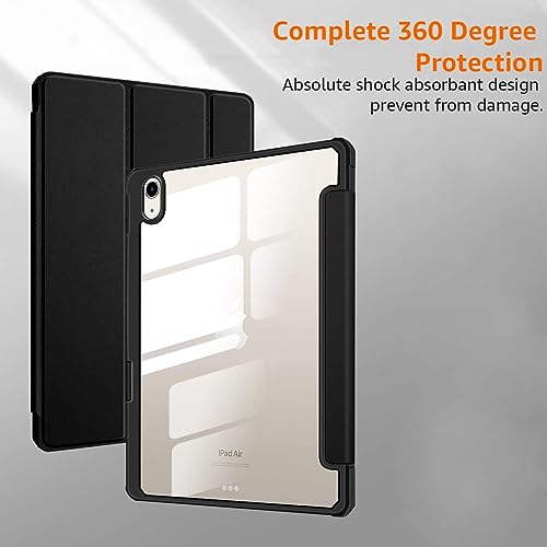 Image of Amazon Basics Smart Case for Apple iPad Air 11 Inch M2 2024, Air 6th /5th Gen 2022 /4th Gen 2020 | Trifold Stand with Pencil Holder, Transparent Back Flip Cover (Black)