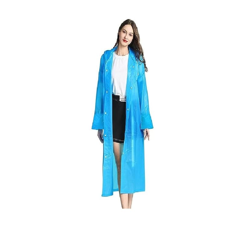 W+ Mens EVA Plain Transparent Rain Coat Hooded Outdoor Water Resistant Portable Raincoat (Yellow)-picture-17