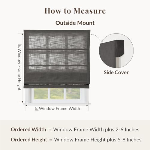 Image of TWOPAGES Liz No Drill Cordless Roman Shades Linen Textured Roman Blinds for Windows, Custom Made Room Darkening Blackout Roman Window Shades, Hardware Included, Chocolate Tart, 1 Piece