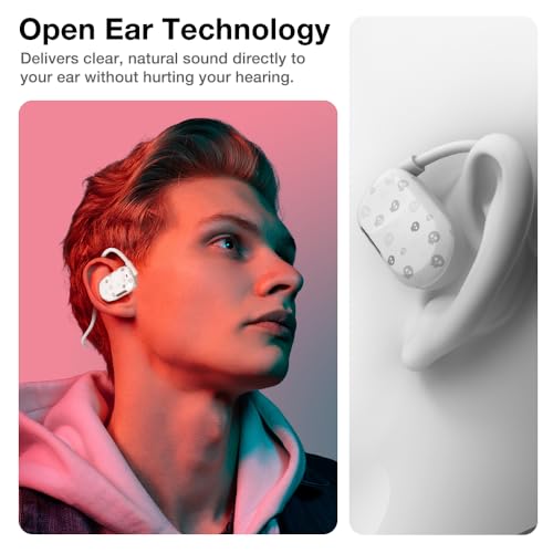 Image of Purity Air Open Ear Headphones - True Air Conduction Wireless Bluetooth Open Ear Earbuds with Dual Mic for iPhone /Android - Secured Long Wearing Comfort, Sports Sweat Resistant (Charming Skulls)