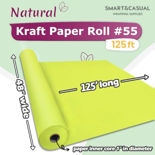Image of SMART&CASUAL 48 inch x 1,500 inch (125') Neon Green Kraft Craft Paper Roll for Gift Wrapping Bulletin Board Bouquet Flower Art Packing Parcel Table Covering 80GSM 55LB (Neon Green, 48 inch x 125')