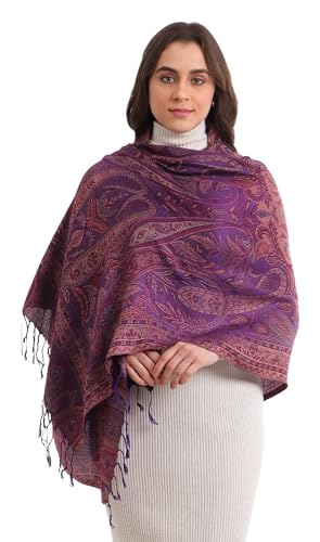 Image of EH KANI GOLD & JAMAWAR SILK SUPER SOFT FLORAL & PAISLEY PASHMINA STOLE SCARF