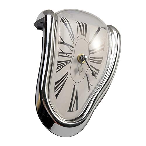 Ekdjkk Melting Clock, Decorative Dali Watch Melting Clock, Surrealistic Table Shelf Desk Fashion Clock Salvador Dali Inspired Funny Home Office Desks Watch (Silver) #TOP2
