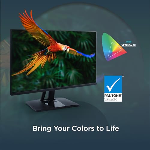 Image of ViewSonic VP2756A-2K 27 Inch 1440p ColorPro Monitor, IPS Display with 100% sRGB and Pantone Validated for Professional Photo Editing, Advanced Ergonomics, 90W USB-C, HDMI, and DisplayPort Inputs