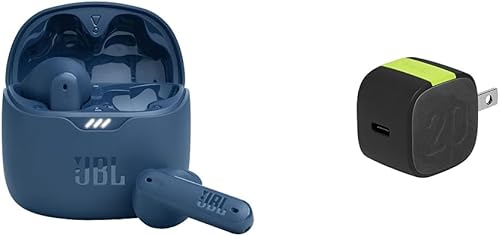 JBL Tune Flex - Auriculares inalámbricos con cancelación de ruido (azul) e InfinityLab InstantCharger 20W 1 USB compacto USB-C PD cargador (negro)
