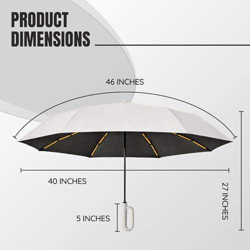 Image of Robustt Auto Open Clutch Umbrella with Carabiner Hook Handle, (Beige)| Double Fibreglass Wind-Resistant Frame |for rain & Sun Protection| Lightweight & Compact