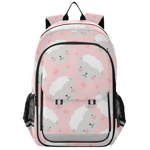 Sac à dos ordinateur portable enfants rose motif mouton cœur