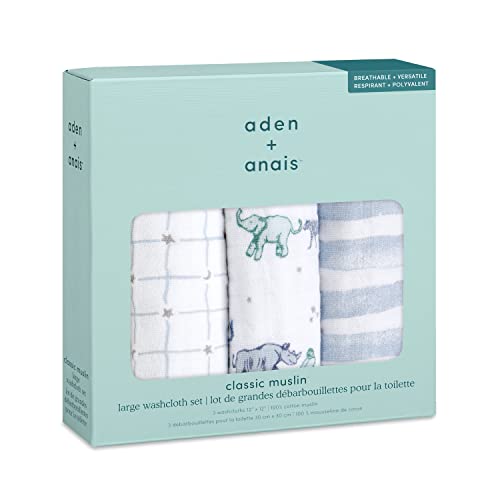 Image of aden + anais Boutique Oversized Washcloth 3-Pack, Super Soft 100% Cotton Muslin, Gentle on Skin, 3 Absorbent 12x12 Layers, Softer with Every Use, Perfect for Babies, Infants, Toddlers, Rising Star
