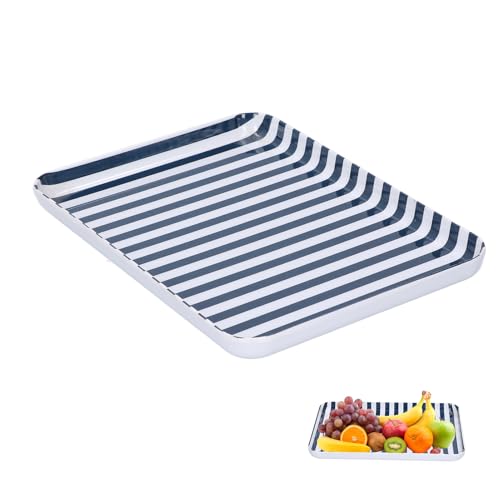 Bandeja De Comida Antideslizante, Bandeja De Melamina A Rayas Blancas Y Azules, Bandeja Rectangular Para Servir Frutas Y Refrigerios, Bandeja De Postre Que No Destiñe Para Cafetería Restaurante