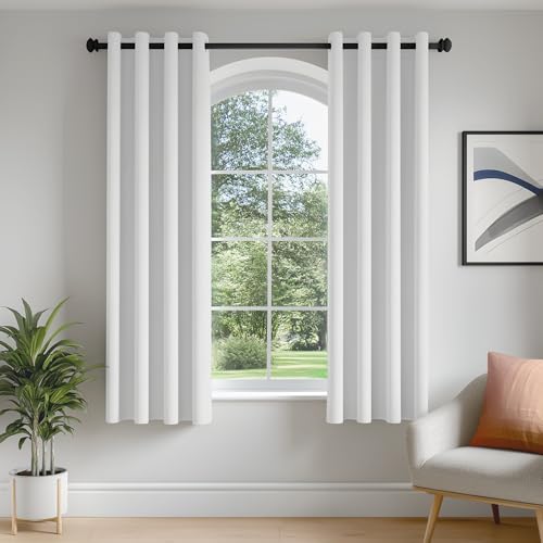 Image of FMFUNCTEX 100% White Blackout Curtains for Bedroom, White Weave Textured Curtains 54 Inch Length Thermal Insulated Curtain for Living Room, Black Out Drapery Grommet Room Darkening 2 Panels