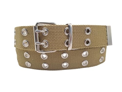 Double Grommet Belt Canvas Punk Style Web Belt Double Eyelet for Women Men Jeans 2 Hole Belts 1.5'' Wide2