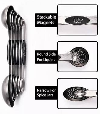 Miniatura 4 de SOL - Juego de utensilios de cocina de acero inoxidable, cucharas medidoras magnéticas de acero inoxidable, juego de 7 piezas con cucharas medidoras