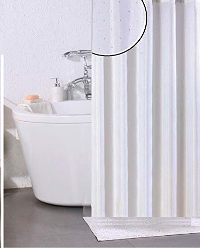 Optimal Products Luxury White Glitter Diamante Polyester Weighted Hem Shower Curtain (White Diamante)