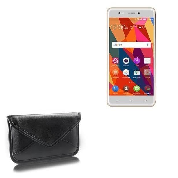BoxWave Case Compatible with QMobile Noir LT750 - Elite Leather Messenger Pouch, Synthetic Leather Cover Case Envelope Design - Jet Black