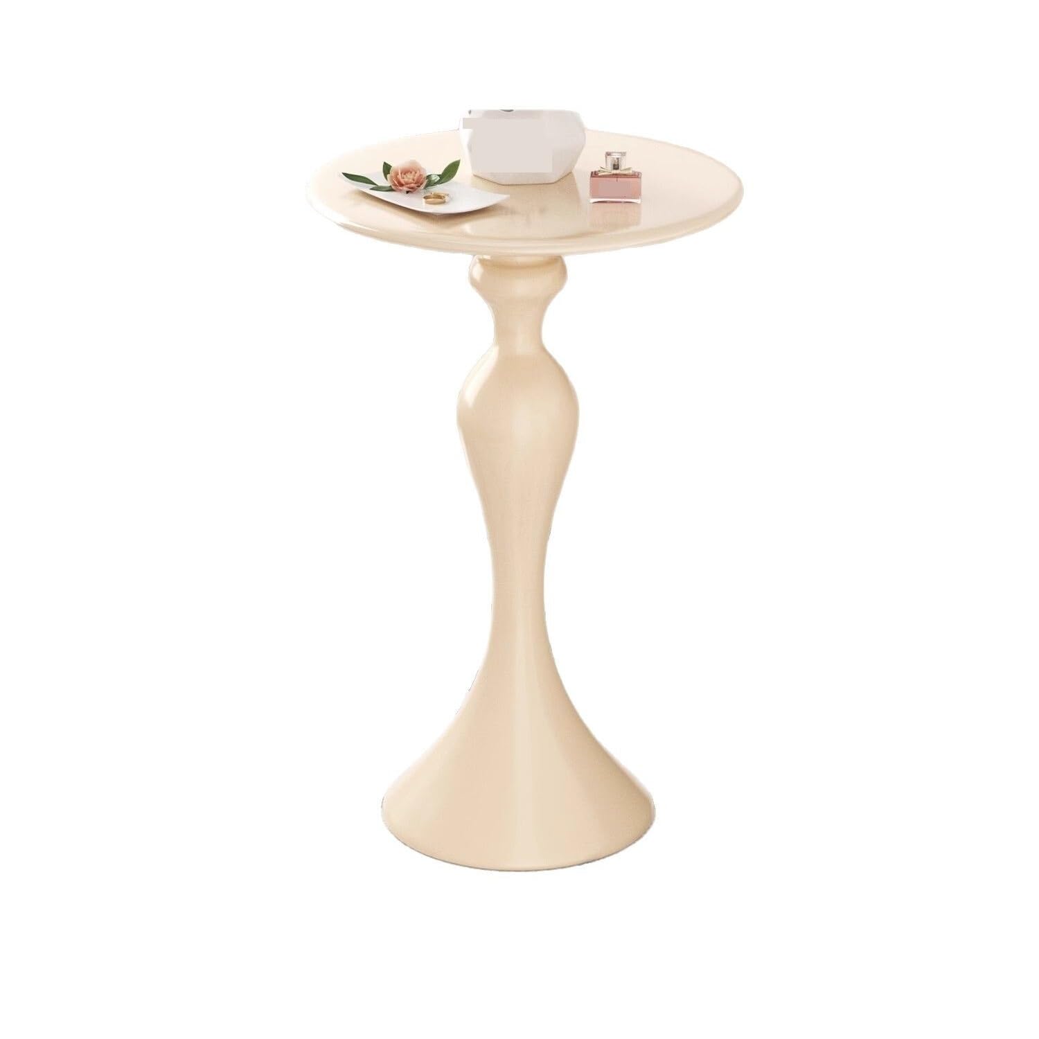 Table d'appoint ronde gain de place style crème pour désencombrer une petite chambre