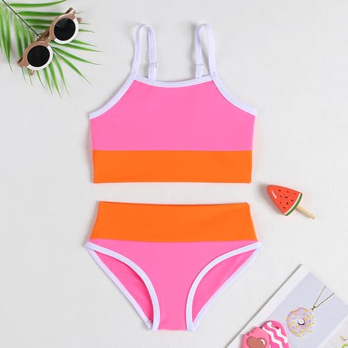 Little Girl Swimsuit Casual Swimwear Kids Two Piece Color Block Bathing Suits Beach Bikini Set 3-8 Years2