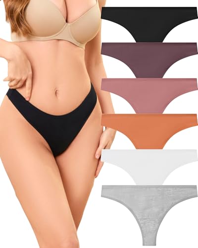 6 Pack Womens Underwear Cotton Breathable Thongs for Women Sexy Stretch Cheeky Soft Panties Thong Basic