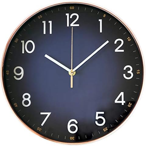 Wall Clock 12'' Modern Rosegold Wall Clock Navy Blue Wall Clock,Quality Silent Quartz Wall Clock (Battery Operated),Decor for Home Living Room Bedroom Kitchen School Cover