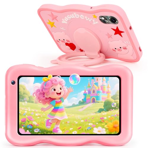 Tablet para Niños 7 Pulgadas, Android 13, 8GB RAM 64GB ROM, Tableta Octa-Core, 5800mAh Batería, 5MP+8MP Cámaras, WiFi Bluetooth, Control Parental, PantallaHD, Funda Silicona Antigolpes Niños (Rosa​​)