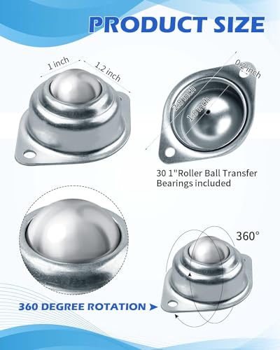 32Pcs Roller Ball Transfer Bearing, 1 Inch Carbon Steel Ball Casters, Mounted Round Balls Transfer Unit Universal for Conveyor, Roller Stand, Furniture, Transmission, Trolley Screw
