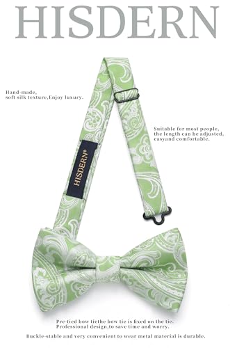 Image of HISDERN Bow Ties for Men Pre-Tied Bow Tie Floral Paisley Handkerchief Classic Formal Bowtie and Pocket Square Cufflinks Set