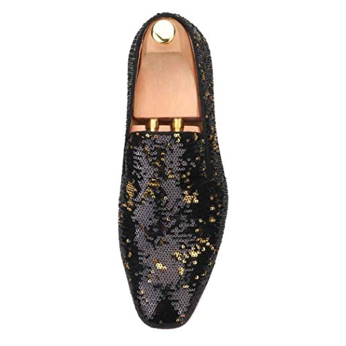 FERUCCI Men Black Gold Sequins Slippers Loafers Flats