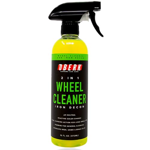 Oberk 2-in-1 Wheel Cleaner & Iron Remover – pH Neutral Iron Decon Spray for Car Detailing – Safe on Painted, Chrome, Aluminum, Powder-Coated Wheels (2 in1 Wheel Cleaner 16 oz)