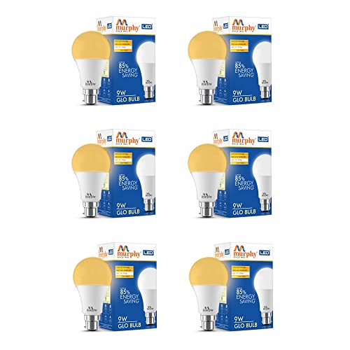 Image of Murphy 9W B22D BEE 3 Star Rated LED Golden Yellow (Warm White) Bulb, Pack of 6 (GLO)