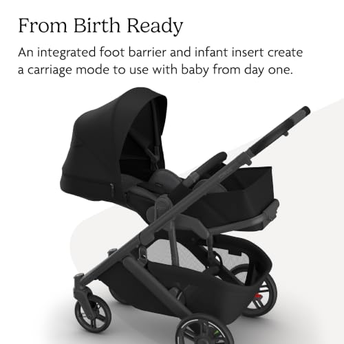 Image of UPPAbaby Cruz V3 Stroller - from Birth + Car Seat Compatible - Full-Size, Reversible Seat - Infant Insert, Bug and Rain Shields Included - James (Black /Carbon Frame /Black Leather)