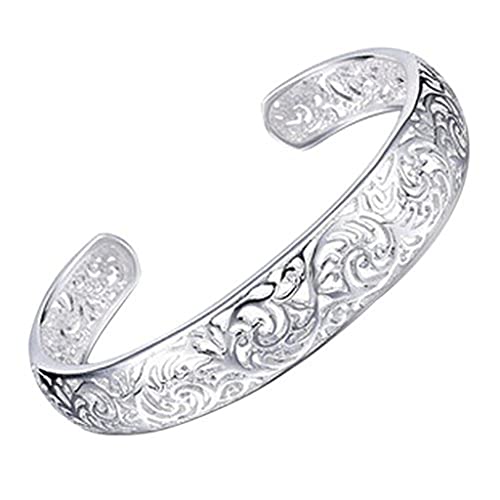 Bracelets, Women's 925 Sterling Silver Bezel Hollow Cuff Bangle Open Bracelet Jewelry Gift Durability and attraction