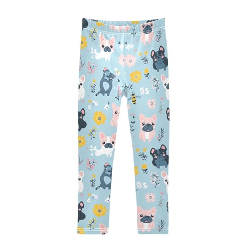 Wusikd Cartoon Dogs Pugs Girls' Leggings Toddler Doodles French Bulldogs Kids Yoga Pants Dance Active Tights 4T