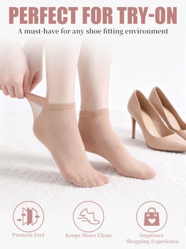 Image of Sintege 600 Pcs Disposable Foot Socks for Women Trying on Boots Shoes Ankle Nylon Footies Disposable Non Slip Socks for Guest