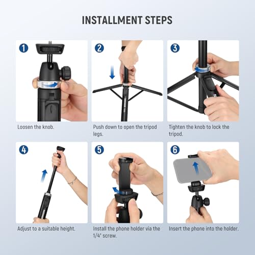 Image of NEEWER Phone Tripod for Camera with Cell Phone Holder & Remote, 62.9 inch All Metal Selfie Stick Travel Vlog Video Recording Portable Stand Compatible with iPhone Canon Sony Nikon, Cleaning Cloth, TS05