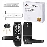 ANNFUZ Digital Code Entry Door Lock with Handle & Key,Mechanical Keyless Push Button Combination Keypad Door Lever Lock,for Garden Gate, Fence,Warehouse,No Electronic,Black
