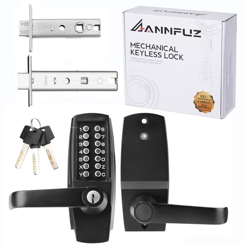 ANNFUZ Mechanical Entry Keypad Door Handle Lock with Key,Auto-Locking Push