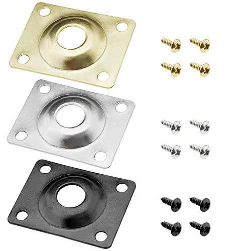The Lord of the Tools 3PCS Rectangle Guitar Jack Plate Guitar Pickup Output Jack Socket Plate with 12PCS Fixing Screws for Electric Guitar Bass 1 Gold & 1 Silver & 1 Black