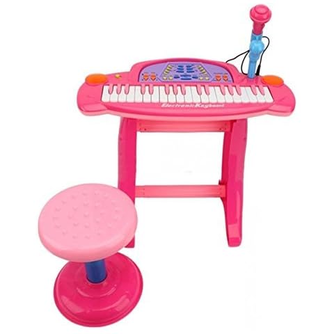 NMIT Childrens Recording Karaoke Electronic Keyboard Piano With Stool- Electric Keyboard with Lights for Boys Girls - Mega Music Station - 36 Keys - 32 functions - Microphone, Mic Stand, Stool Cover