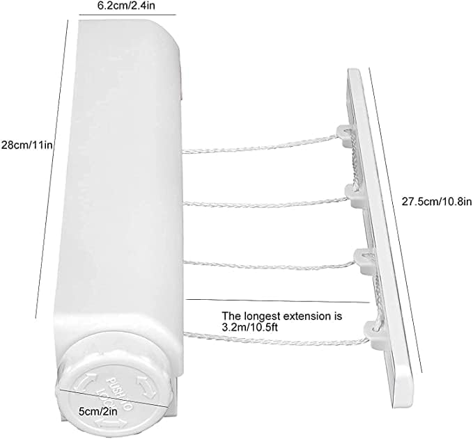 Image of Automatic Clothes Line Flexible Cloth Drying Rope Retractable Clothesline Foldable Wall Mount Hanger Telescopic Indoor Outdoor Rack for Heavy Duty Hotels Terraces (Pack of 1 pcs)