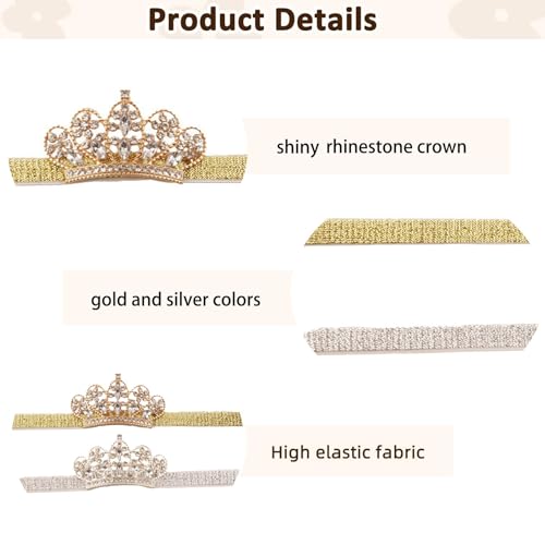 2PCS Baby Girls Crown Headbands Rhinestone Tiara Elastic Hair Accessories For Infants Newborn Toddler Kids Photo Props Gifts2