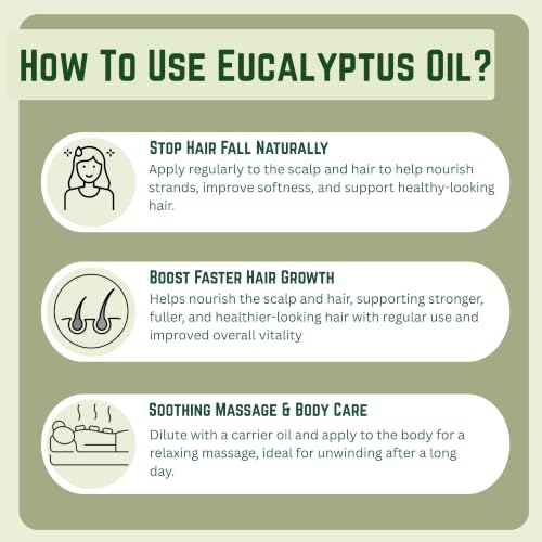 Image of KUNJ Eucalyptus Essential Oil 30ml - 100% Pure & Natural Steam Distilled Nilgiri Oil for Aromatherapy, Diffuser, Hair Care, Scalp Care, Spa, Home Fragrance & DIY Blends