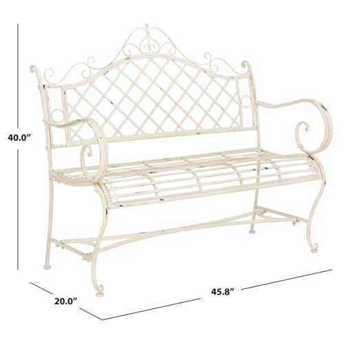 Safavieh PAT5017A Collection Adina Antique White Wrought Iron 51.25 Inch Outdoor Garden Bench thumb #2