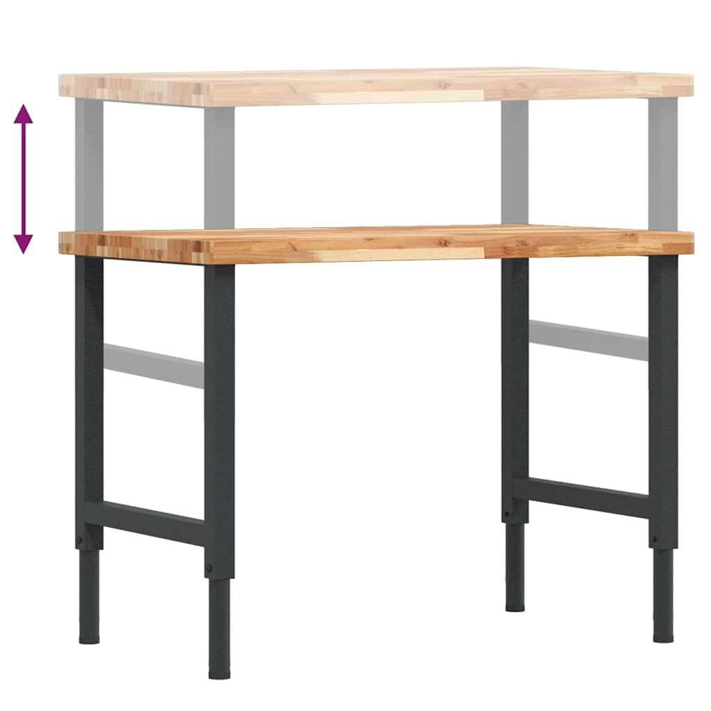 vidaXL Banco Lavoro 100x60x(73-99,5) cm Legno di Acacia Rettangolare, tavolo da lavoro, postazione da lavoro, banco da lavoro in metallo