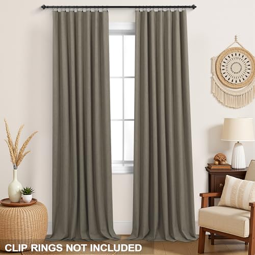 Image of Taupe Brown Linen Blackout Curtains for Bedroom, 84 Inch Long Black Out Vintage Farmhouse Curtain for Living Room, Boho Thick Thermal Insulated Curtains for Summer Drapes 84 Length 2 Panels Set