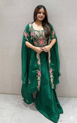 Image of infloura Speciel Outfit Chinon silk Fabric Dhoti With Cording Work Blouse With Stiched Lehenga Choli Set indowestern three piech wedding party letest new Green