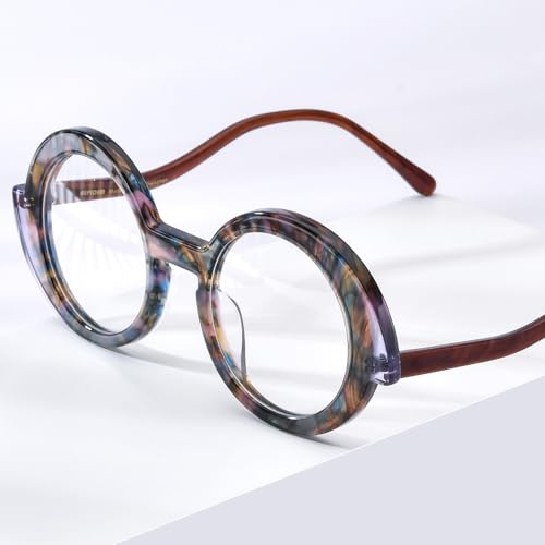 Image of HEPIDEM Multicolor Acetate Glasses Frame Women,Oversize Round Optical Eyeglasses 9345